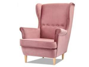 Fotel malmo pastelowy róż welur, podstawa buk