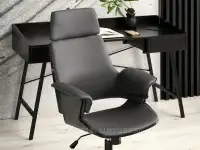 Fotel do biura CLEMENS CZARNE DREWNO - SZARA SKÓRA -komfortowe siedzisko
