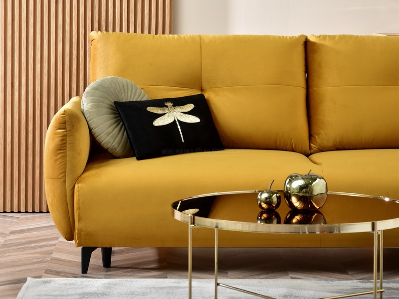 minimalistyczna kanapa lulu w kolorze musztardowym