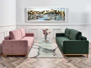 dwie kanapy stockholm w jednym salonie nowoczesny design kolorystyka pokój dzienny spanie dla gości