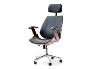 Fotel biurowy frank orzech-czarny skóra ekologiczna, podstawa chrom