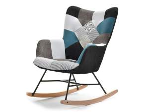 Fotel sibil patchwork-4 tkanina, podstawa czarny-buk