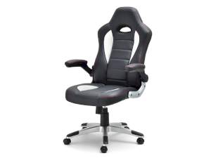 Fotel-biurowy racer-3-redline biały skóra-ekologiczna, podstawa szary


