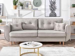 Sofa blink beżowy welur, podstawa buk