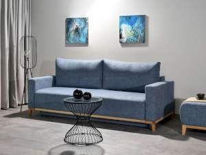 sofa stockholm jeansowy tkanina, podstawa dąb naturalny
