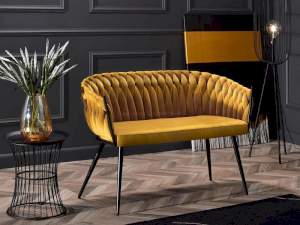 sofa rosa miodowy welur, podstawa czarny