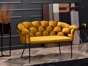 sofa pilo miodowy welur, podstawa czarny