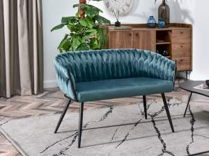 Sofa rosa morski welur, podstawa czarny