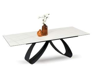 Stół pregiato biały-marmur, podstawa czarny