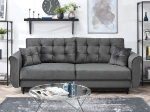 Sofa lanti szara welur, podstawa czarny