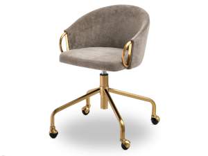 Fotel-biurowy clara jasny-brąz tkanina, podstawa złoty