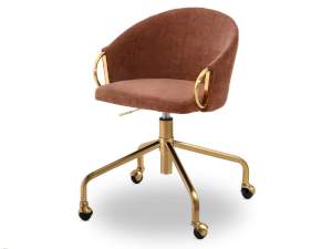 Fotel-biurowy clara miedziany tkanina, podstawa złoty