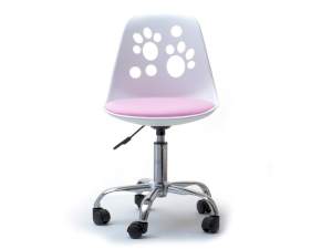 Fotel biurowy foot biały-różowy skóra ekologiczna, podstawa chrom