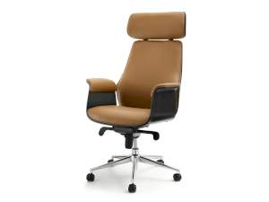Fotel biurowy leonard czarny-karmel skóra-ekologiczna, podstawa chrom
