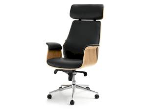 Fotel biurowy leonard dąb-czarny skóra-ekologiczna, podstawa chrom