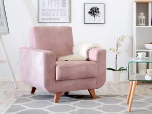 Fotel kadi różowy tkanina, podstawa buk