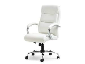Fotel biurowy luks biały skóra ekologiczna, podstawa chrom