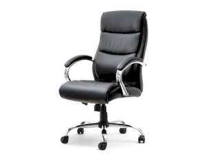 Fotel biurowy luks czarny skóra ekologiczna, podstawa chrom