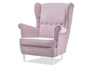 Fotel malmo liliowy welur, podstawa biały