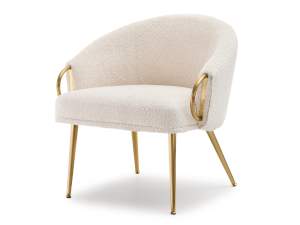 Fotel clara kremowy tkanina, podstawa złoty