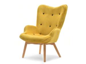 Fotel nuria żółty welur, podstawa buk