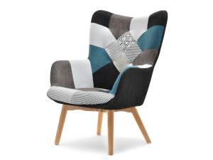 Fotel nuria patchwork-4 tkanina, podstawa buk