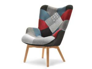Fotel nuria patchwork 1 tkanina, podstawa buk