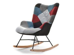 Fotel sibil patchwork 1 tkanina, podstawa czarny-buk