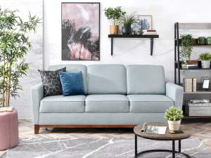 Sofa bergen niebieska welur, podstawa dąb naturalny