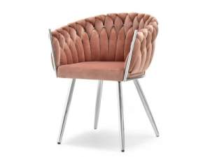 krzesło rosa pudrowy welur, podstawa srebrny
