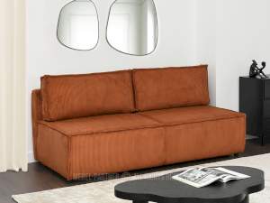 Sofa nubio miedź tkanina, podstawa czarny