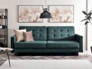 Sofa aura zielony welur, podstawa czarny