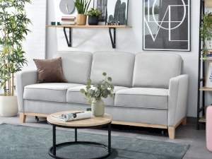 Sofa bergen szary tkanina, podstawa dąb naturalny
