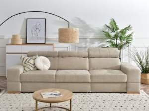 Sofa beverly-3 beżowy tkanina, podstawa buk
