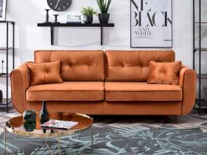 Sofa blink miedziany welur, podstawa orzech