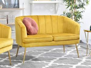 Sofa estel żółty welur, podstawa złoty
