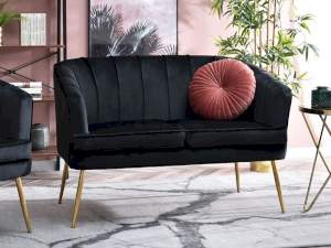 Sofa estel czarny welur, podstawa złoty