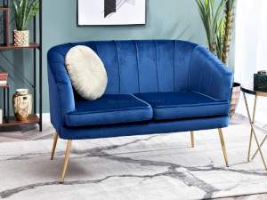 Sofa estel granatowy welur, podstawa złoty