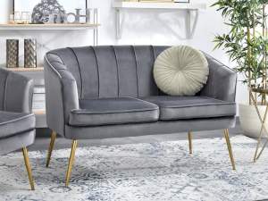 Sofa estel szary welur, podstawa złoty
