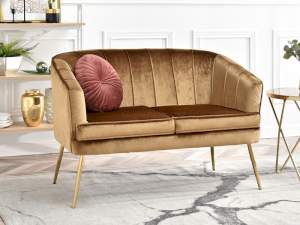 Sofa estel złoty welur, podstawa złoty