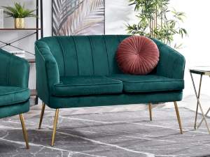Sofa estel zielony welur, podstawa złoty