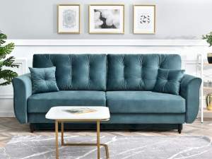 Sofa lanti morski welur, podstawa czarny