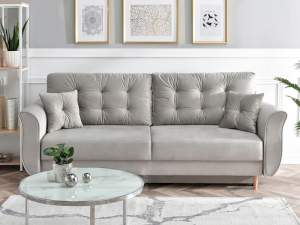 Sofa lanti szary welur, podstawa dąb naturalny