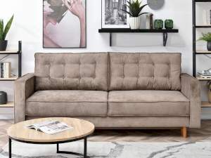 Sofa lavia beż welur, podstawa dąb naturalny