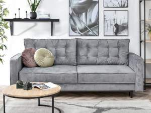 Sofa lavia szary tkanina, podstawa orzech