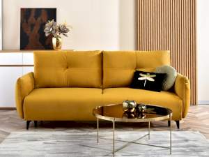 Sofa lulu żółty welur, podstawa czarny