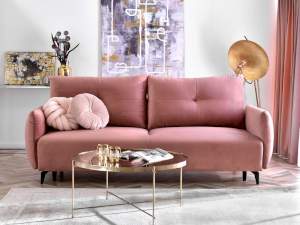 Sofa lulu pudrowy welur, podstawa czarny