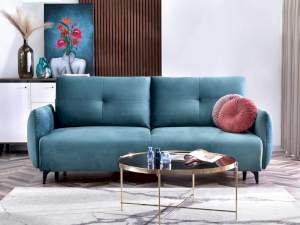 Sofa lulu turkusowy welur, podstawa czarny