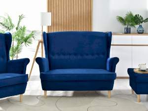Sofa malmo granatowy welur, podstawa buk