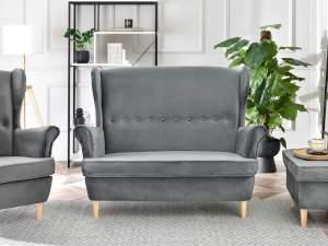 Sofa malmo szary welur, podstawa buk
